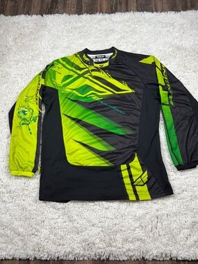 Fly Racing Kinetic Inversion Motocross Jersey XL Green Black Mesh Long Sleeve